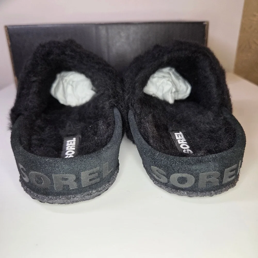 Sorel Youth Nakiska Slide II Black Sea Salt Metallic Holographic Slippers Size 7